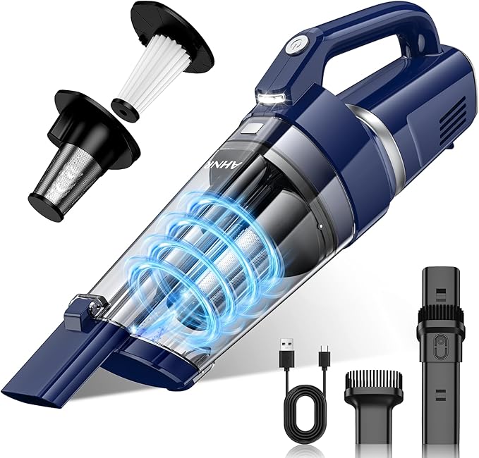 AHNR Handheld Vacuum Cordless, 16000PA Powerful Suction Hand Held Vacuum Dust Busters Cordless Rechargeable with LED Light & 