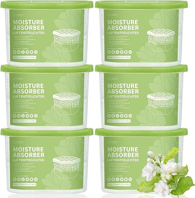 CLEVAST Moisture Absorber Boxes 6 Pack, 12 Oz Dehumidifier for Closet & Bathroom, Humidity Absorber for Wardrobe, Bedroom, RV