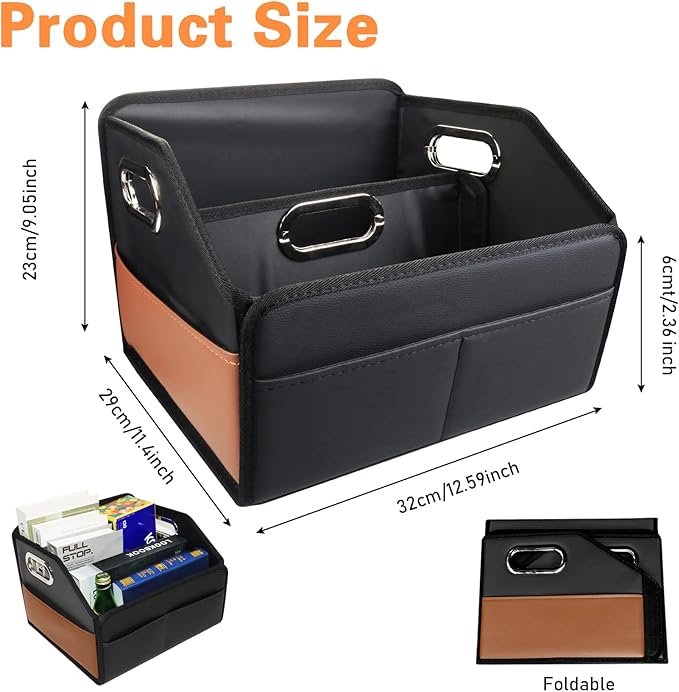 Noaman Car Organizer - 2025 Upgraded Leather Car Storage Organizer for Front Back Seat or Floor with 3 Metal Handles 6