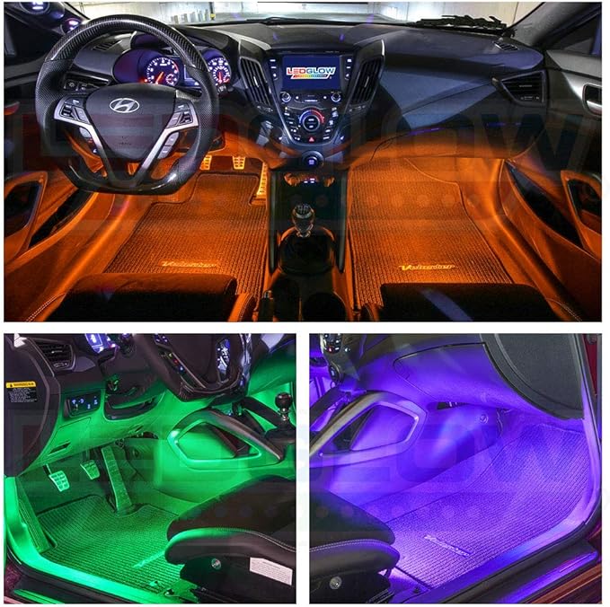 LEDGlow 6pc Flexible Million Color Multi-Color LED Interior Footwell Underdash Neon Lighting Kit for Cars & Trucks - 15 Solid Colors - 10 Unique Patterns - Music Mode - Includes Control Box & Remote