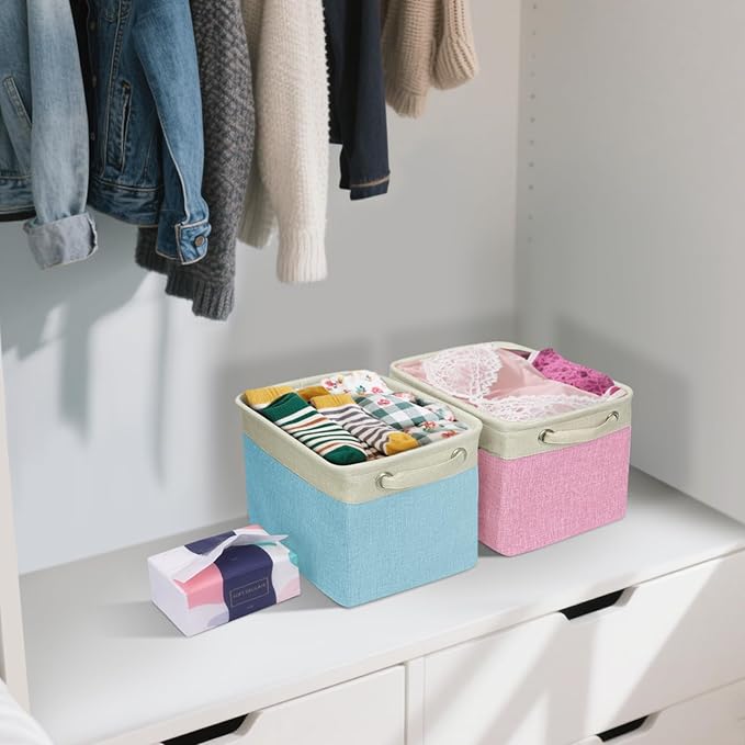 BALEINE 2 Pack Fabric Closet Storage Bins for Shelves, Linen Closet Organizers and Storage, Decorative Baskets for Organizing