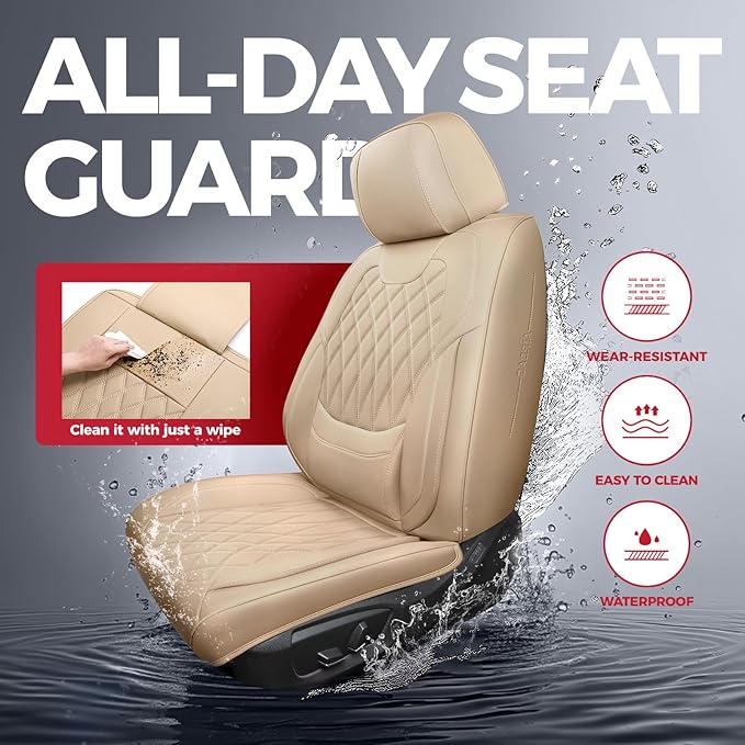 FREESOO Front Car Seat Covers - Luxury Breathable Waterproof Faux Leather Car Seat Cushion Protector with Lumbar Support, Uni