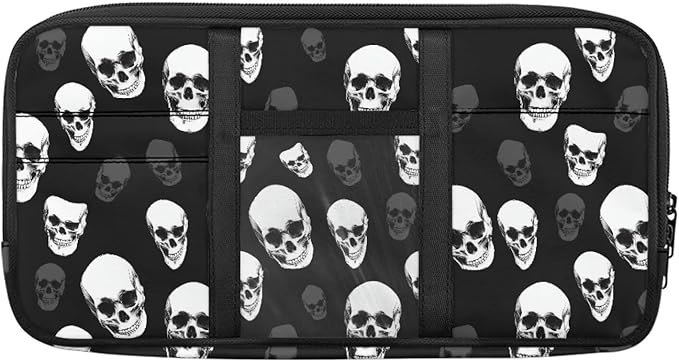 Skull Zippered Car Sun Visor Organizer Bling with Adjustable Straps and Multi-Pocket Car Visor Storage Accessories with Picture Holder Easy Installation Universal Fit for Most Cars SUV
