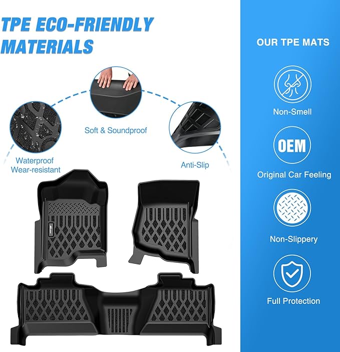Nilight TPE Floor Mats for Chevy Silverado GMC Sierra 1500 Crew Cab 2007-2013, Silverado GMC Sierra 2500 3500 2007 2008 2009 2010 2011 2012 2013 2014 All Weather Custom Fit Heavy Duty Floor Liners