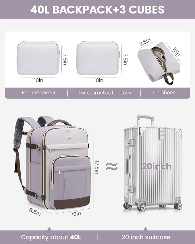 LOVEVOOK 40L Travel Backpack for Women & Men - 17.3 Inch Carry On Backpack & Personal Item Backpack for Airlines, Spacious an