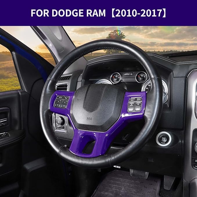 Hoolcar Interior Steering Wheel Cover ABS Trim Compatible with 2010-2017 Dodge RAM Accessories, Purple
