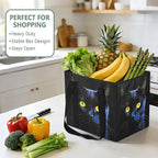 Black Cat Reusable Grocery Bags Large Shopping Tote Bag with Reinforced Bottom Board, Water Resistant Foldable Storage Bags f