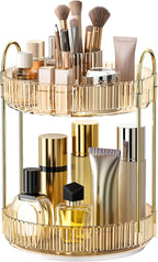 360 Rotating Makeup Organizer - Large-Capacity Skincare & Makeup Storage with 2-Tier Perfume Organizers, Cosmetic Dresser & M