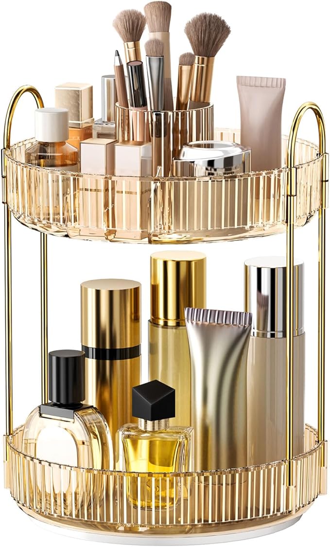 360 Rotating Makeup Organizer - Large-Capacity Skincare & Makeup Storage with 2-Tier Perfume Organizers, Cosmetic Dresser & M