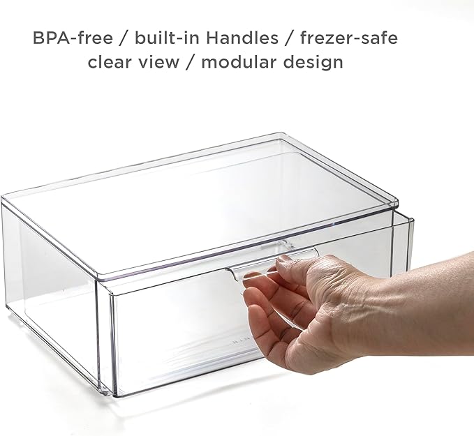 BINO | Clear Stackable Storage Drawers, Large | Clear Storage Drawers with Built-In Handles | Durable Plastic Organizer Drawe