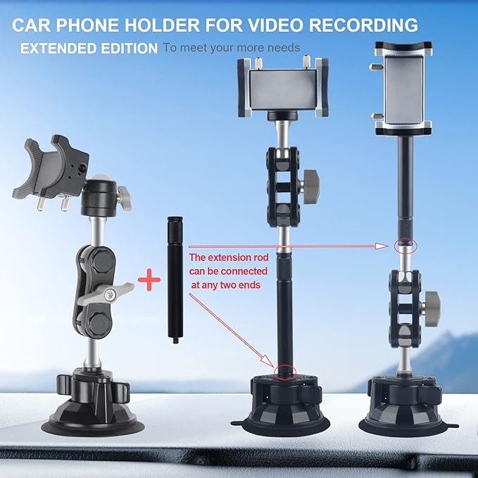 leepiya Phone Mount for car, 360° Adjustable Dashboard Windshield Car Phone Holder Mount, Ultra-Durable Metal,car Mount for Camera vlogging, Car Phone Mount for iPhone Samsung All Smartphones