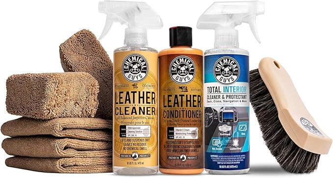 Chemical Guys Complete Leather Cleaner and Conditioner Detailing Kit with Total Interior, for Cars, Home, Office, and More (W