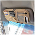 Car Sun Visor Organizer Bag,PU leather Universal Auto Interior Accessories Pocket Organizer,Multi-Function Registration and Document Holder Pouch,Sunglasses Ticket Documents Pen Card Holder (Beigy)
