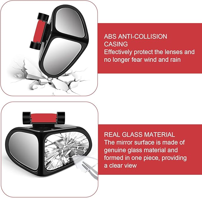 2 PCS Car Blind Spot Mirror, 360 Degree Adjustable Wide Angle Mirror, Double-sided Large Field HD Glass Auxiliary for Free Reversing, Self-adhesive Waterproof Specular Accessories (Black)