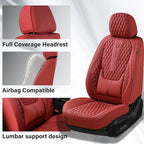 Coverado Car Seat Covers Full Set, Red Seat Covers for Car with Lumbar Support, Nappa Leather Seat Covers Waterproof Car Seat