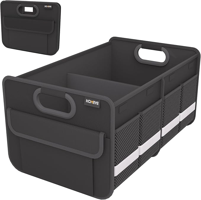 Homeve Trunk Organizer, Car Storage, Reinforced Handles, Collapsible Multi-Compartment Car Organizers, Foldable, Waterproof, 2 