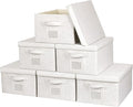 Large 17''x12'' Quart Collapsible Stackable Storage Bins with Lids, 6 Packs Off White Fabric Closet Boxes with Lids, Storage 