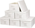 Large 17''x12'' Quart Collapsible Stackable Storage Bins with Lids, 6 Packs Off White Fabric Closet Boxes with Lids, Storage 