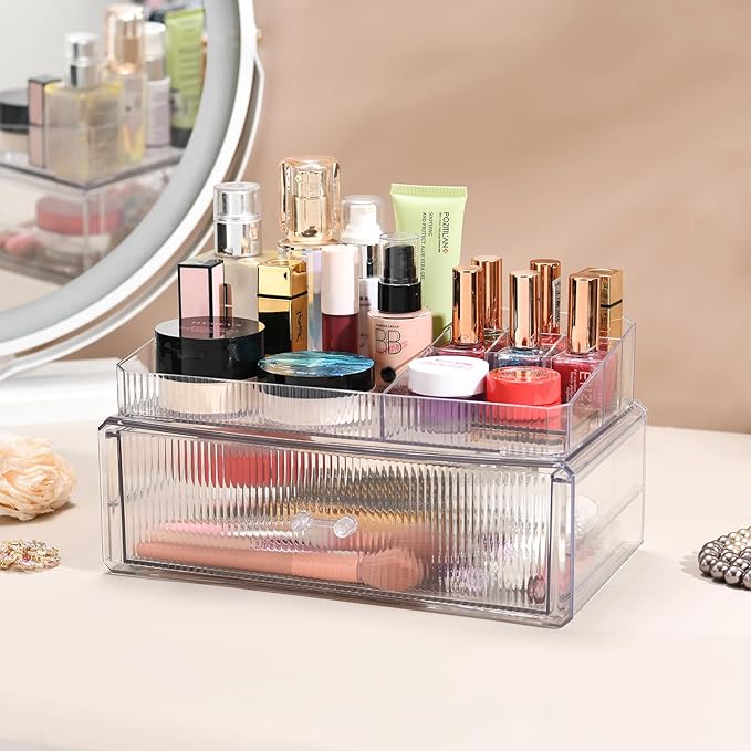 ZHIAIstackable storage drawer, transparent acrylic storage box, cosmetics and beauty product storage organizer, suitable for 