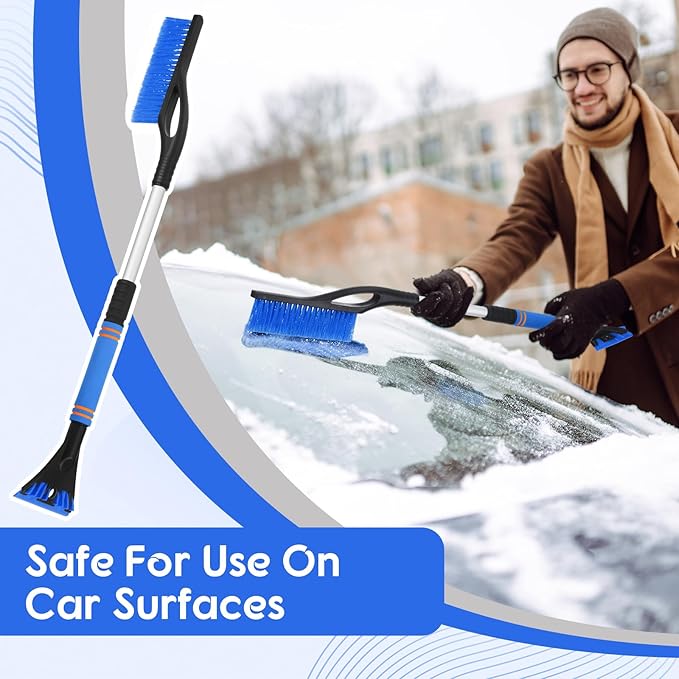 27"-33" Snow Brush and Detachable Ice Scraper with Ergonomic Foam Grip Scalable Range 27" Winter Accessories for Cars Trucks SUV(Blue)