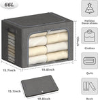 4 Pack Clothes Storage Bins with Metal Frame - 66L Stackable Storage Box with Lid，Foldable Storage Container Organizer for Cl