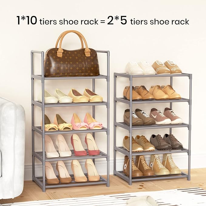 10 Tiers Tall Shoe Rack Narrow 20-24 Pairs Shoe Rack for Closet Entryway Vertical Metal Shoe Rack Organizer Shoe and Boots Or