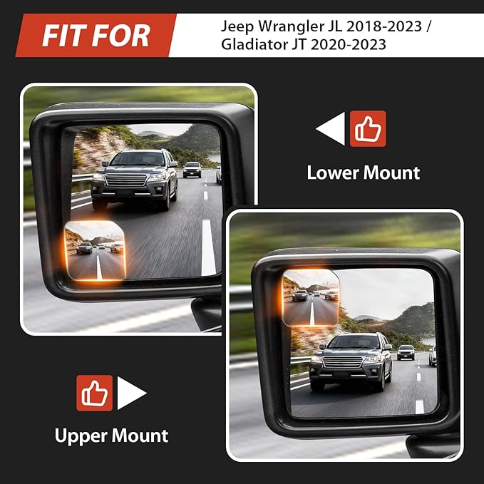 Blind Spot Mirror for Jeep Wrangler JL 2018-2026, 2 Side Mirror Blindspot Tool-free, Angle Adjustable Car Convex Mirror for Jeep Gladiator JT 2018-2026 Accessories
