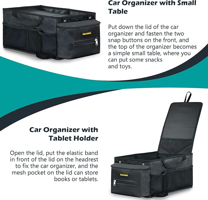 Car Seat Organizer-Car Organizer Front Seat Back Seat,Car Organizers and Storage,Passenger Seat Organizer with Lid Tissue Box Cup Holder (Grey) (Black)