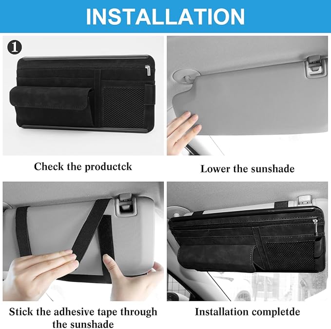 Sun Visor Organizer, Multi-Pocket Auto Visor Organizer for Car, SUV and Truck, Card Holder Glasses Holder for Car Interior Accessories Car Organizers And Storage, Black