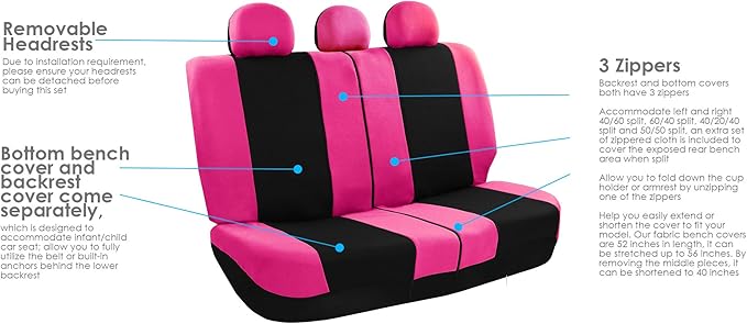 FH Group Light & Breezy Cloth Car Seat Covers, 7 Seater Three Row Set- Airbag & Split Ready -Universal for Cars Trucks and SU