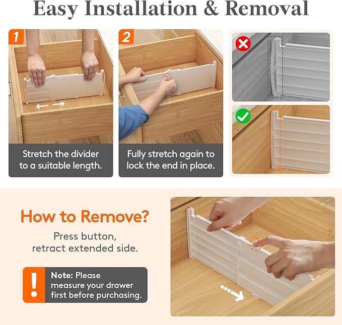 Lifewit 6" Tall 5 Pack Drawer Dividers, 30-47cm/11.5-18.5" Expandable Drawer Divider for Clothes, Adjustable Dresser Drawer O