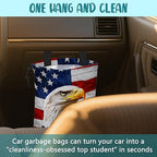 Car Trash Bag American Flag and Eagle Leak-Proof Car Garbage Bag with Drawstring Foldable Canvas Trash Bin with Adjustable Buckle for Car Accessories, Travelling, Camping