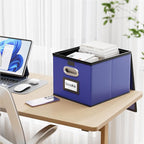 Huolewa Decorative Leather File Organizer Storage Boxes with Lids Set of 4, Document Boxes Organizer, Filing Boxes, Decorativ