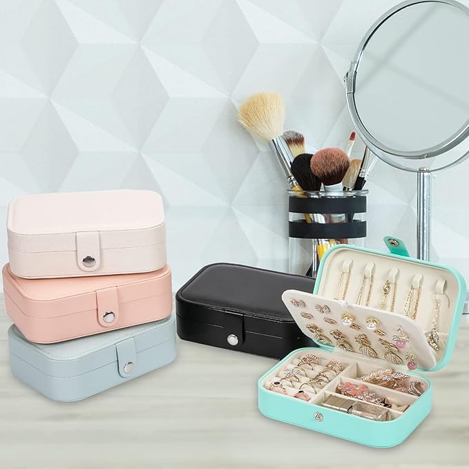 Travel Jewelry Box, PU leather Small Jewelry Organizer For Female Girls, double layer portable mini travel case for storing e
