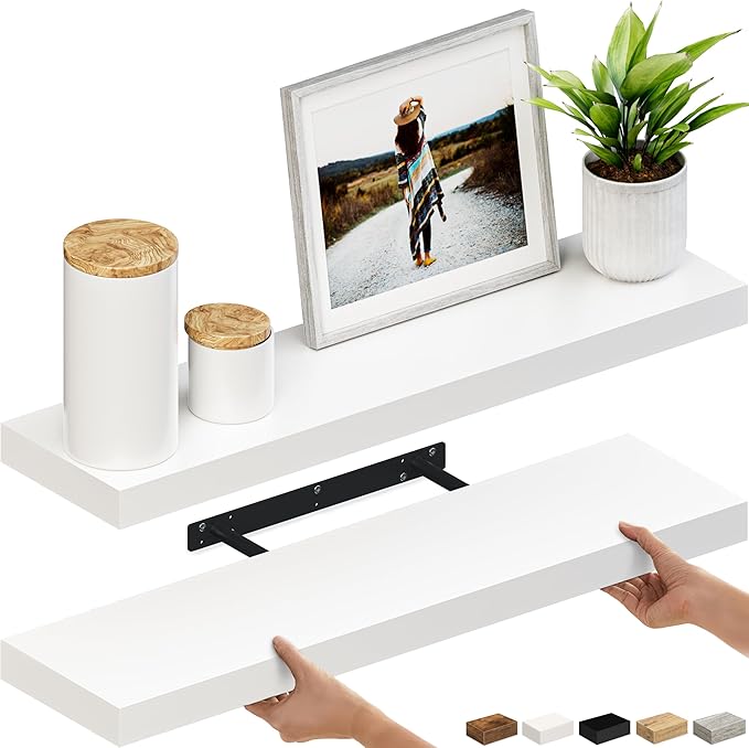 Ballucci Floating Shelves, 36" Wood Wall Shelf Set of 2, with Invisible Brackets for Bathroom, Living Room, Bedroom, Kitchen,