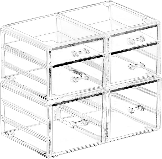 Cq acrylic Clear Acrylic Organizers Countertop,6 Drawers Stackable Storage Bins,Cute Clear Storage Bins for Vanity Jewelry,Ha