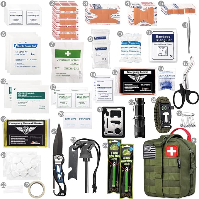 EVERLIT 250 Pieces Survival First Aid Kit IFAK EMT Molle Pouch Survival Kit Outdoor Gear Emergency Kits Trauma Bag for Campin