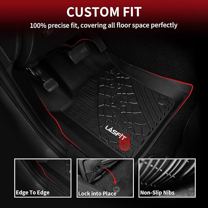 LASFIT Floor Mats for Jeep Grand Cherokee 2013-2015, for Dodge Durango 2013-2015 (Not for 6-seat), All Weather TPE Custom Fit Car Mats Floor Liners 1st & 2nd Row, Black