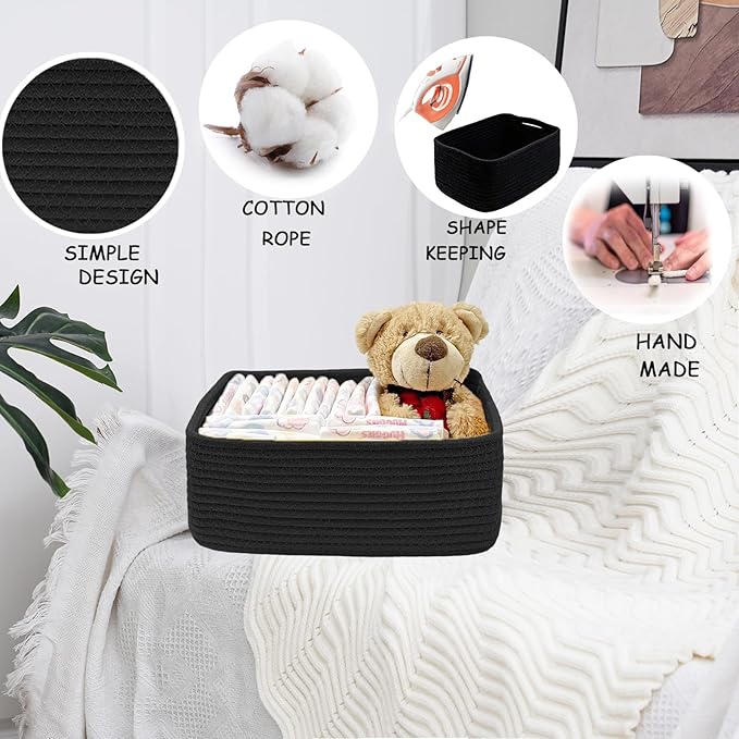 COMFY-HOMI 13" x 8.5" x 5.1" Storage Baskets for Organizing | Cotton Rope Woven Basket | Toy Storage Bin Box | Basket for She