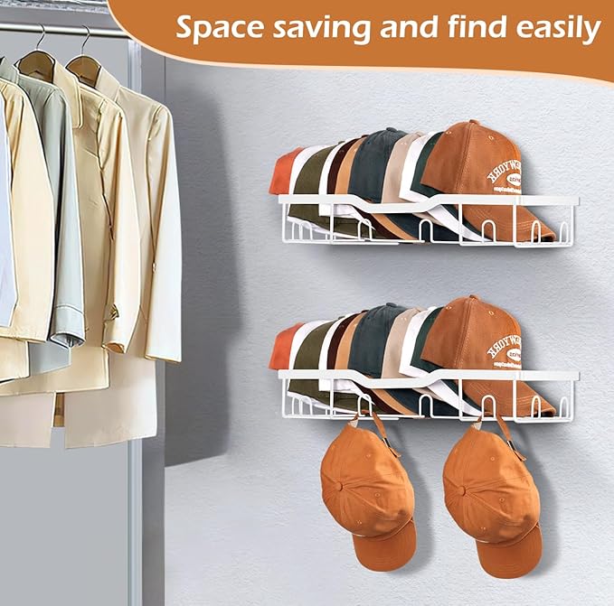KEETDY Metal Hat Racks for Baseball Caps Wall Hat Organizer Fit 20 Caps Holder, 2 Packs Sturdy Wall Mounted Hat Storage Organ
