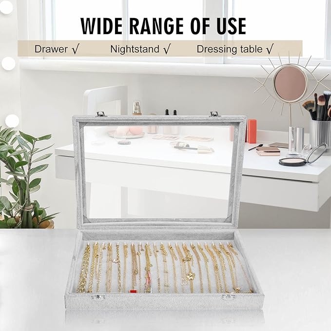 Siveit Necklace Organizer Box Premium 20 Hooks Necklace Display Jewelry Tray with Transparent Lid Jewelry Necklace Display Bo