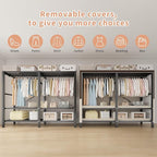 Heavy Duty Portable Closet Wardrobe, Garment Rack with Cover & Hanging Rods, Freestanding Wardrobe with Magnetic Door, Metal 