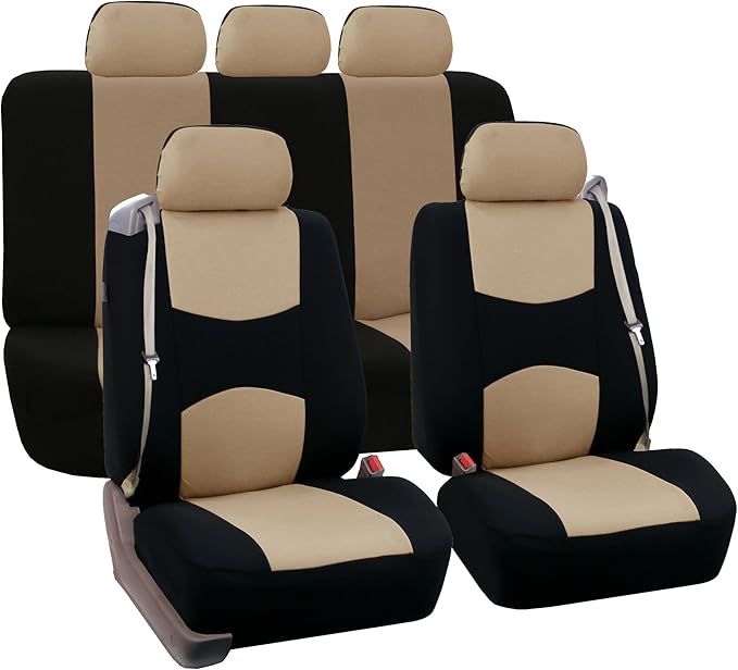 FH Group Three Row 7 Seater - All Purpose Flat Cloth Built-in Seat Belt Car Seat Cover - Universal Fit for Cars Trucks & SUVs
