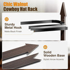 Cinati Cowboy Hat Rack, Cowboy Hat Holder Wall Mount Holds up to 4 Hats, Wooden Western Rustic Metal Cowboy Hat Hanger with A