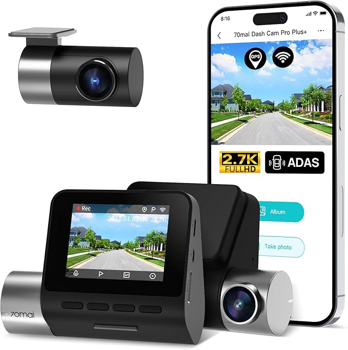 70mai 2.7K Dash Cam Front and Rear A500S, Dual Dash Camera for Cars, Dashcam with APP, Sony IMX335, ADAS, Built-in WiFi GPS, 