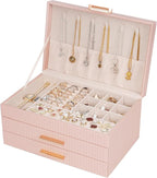 Dajasan Jewelry Box Organizer, 3-Tier Jewelry Storage Organizer with 2 Drawers, Large Jewelry Box for Girls Women, PU Leather