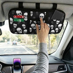 Skull Zippered Car Sun Visor Organizer Bling with Adjustable Straps and Multi-Pocket Car Visor Storage Accessories with Picture Holder Easy Installation Universal Fit for Most Cars SUV