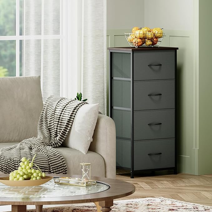 Somdot Dresser for Bedroom with 4 Drawers, Storage Organizer Chest of Drawers with Removable Fabric Bins for Closet Bedside L