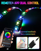Interior LED Lights for Car, Flexible LED Strip with App and Remote Control, USB-A/C RGB Lights with DIY Mode and Music Mode, 72 LEDs