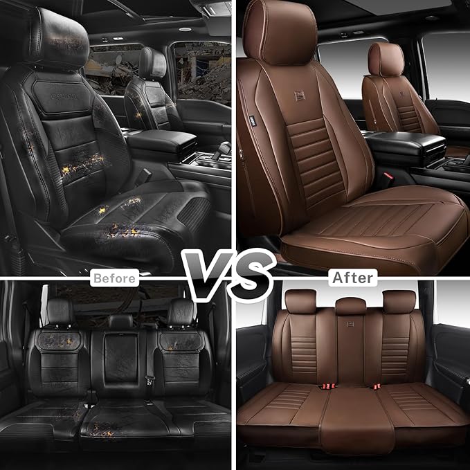 CAR PASS Nappa Leather Car Seat Covers Full Set, Luxury Seat Protector for Cars, Waterproof Anti-Slip Seat Cushion Armrest Co